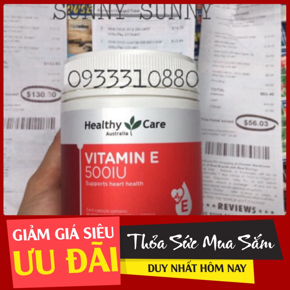 CHI HÔM NAY XẢ  HÀNG Viên uống Vitamin E 500IU Healthy Care 200 viên. CHI HÔM NAY XẢ  HÀNG