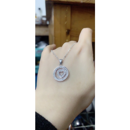 Mặt dây chuyền giọt nước tròn nạm đá cz ôm tim bạc thật NGỌC MẬU