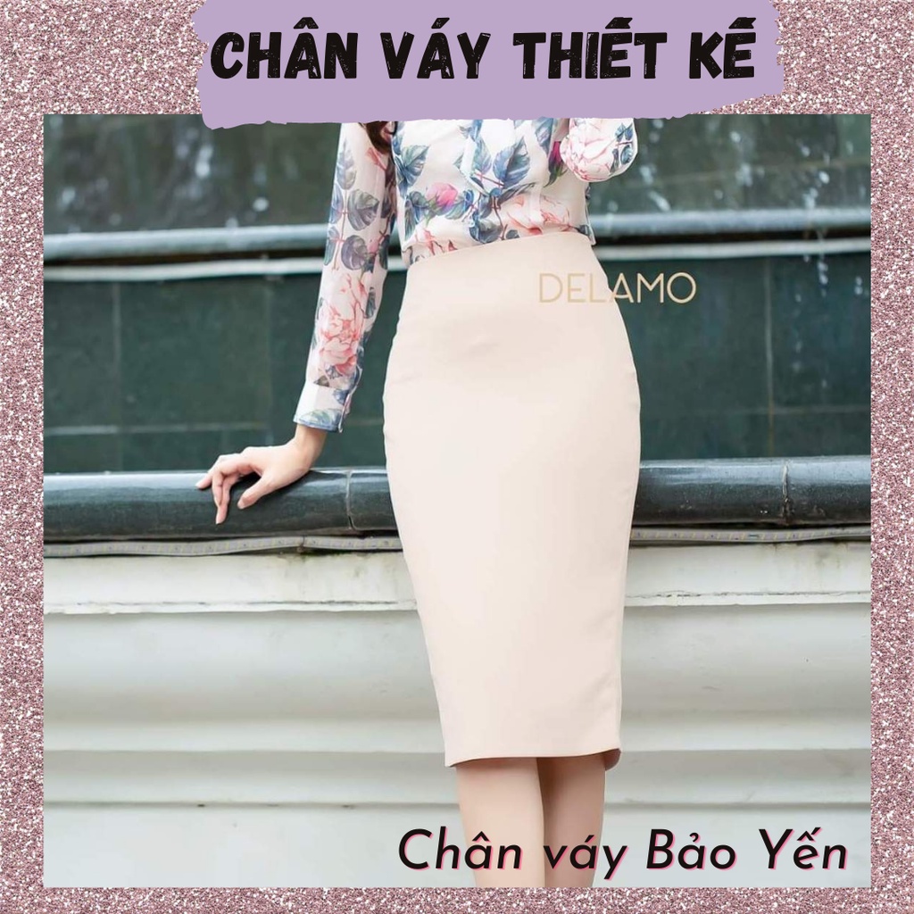 Chân váy bút chì màu be nhạt dài qua gối xẻ sau- M12A