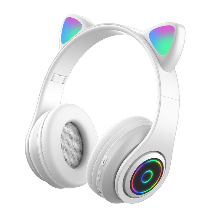 SHIP NHANH Tai nghe bluetooth mèo dễ thương có micrô, đèn LED màu có thể gập lại, kết nối điện thoại di động máy tính