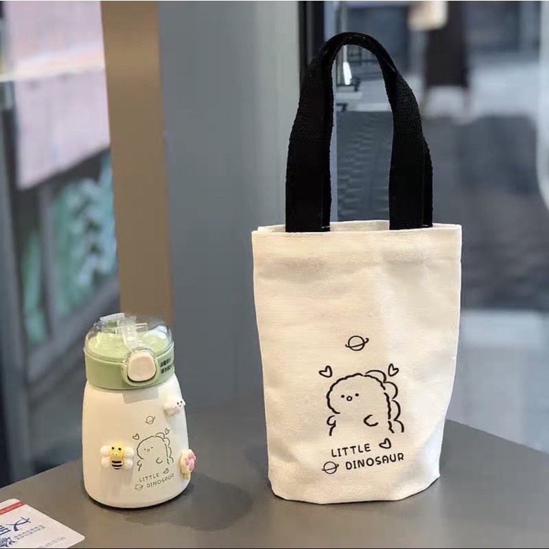 Túi vải canvas mini đựng bình nước cốc trà sữa bảo vệ môi trường dễ thương