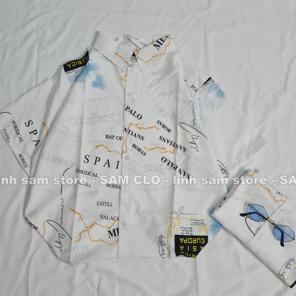 Áo SƠ MI NỮ form rộng in 3D cổ bẻ tay ngắn - lỡ dáng ulzzang freesize unisex mặc cặp, nhóm, HÌNH VIỀN  MÀU TRẮNG