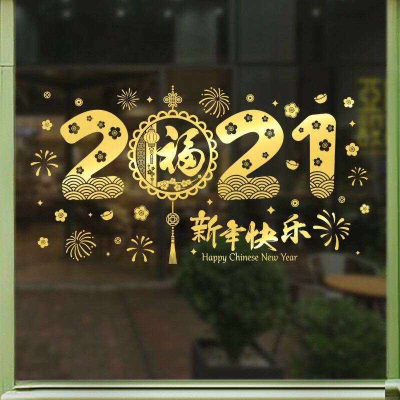 Decal trang trí Tết - 2021 ÁNH VÀNG -ĐỎ 01