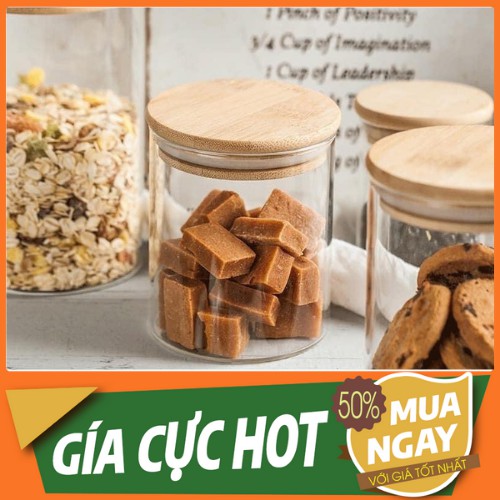 ?[Ảnh Thật]?Hũ Thủy Tinh Tròn Nắp Gỗ Đựng Thực Phẩm, Đồ Khô - Đủ Size