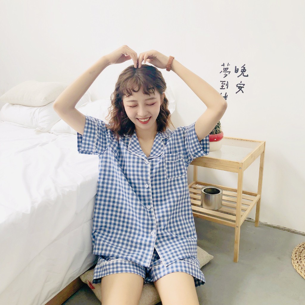 Bộ ngủ pijama caro loại đẹp dáng cộc