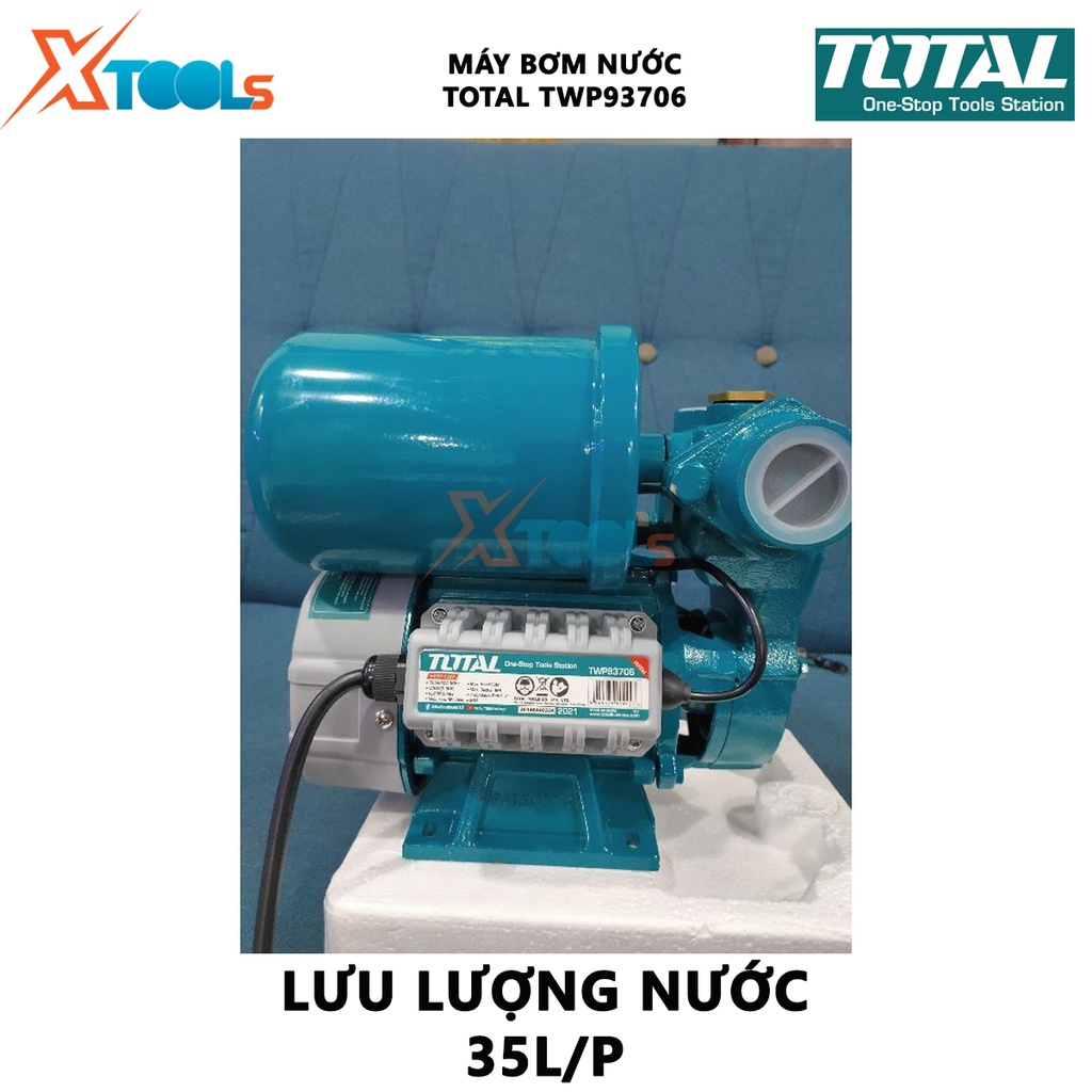 Máy bơm nước 370W Total TWP93706 - máy bơm nước động tự mồi, mô tơ dây đồng, cánh quạt nước bằng đồng, độ hút tối đa 8m,