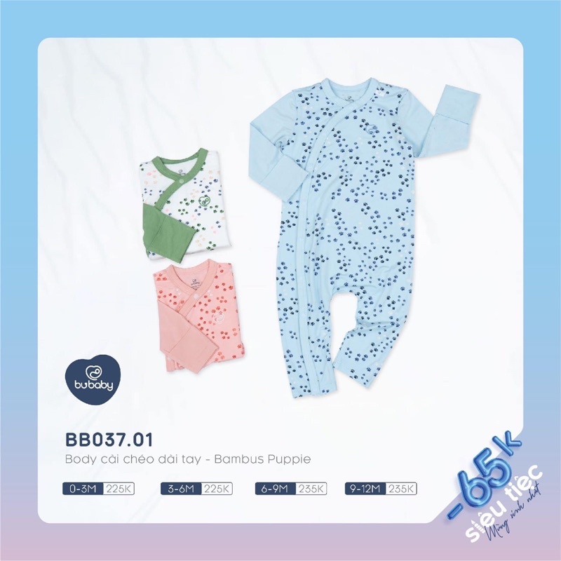 BU BABY Body cài chéo dài tay - Bambus Puppie thương hiệu Bu Baby cho bé