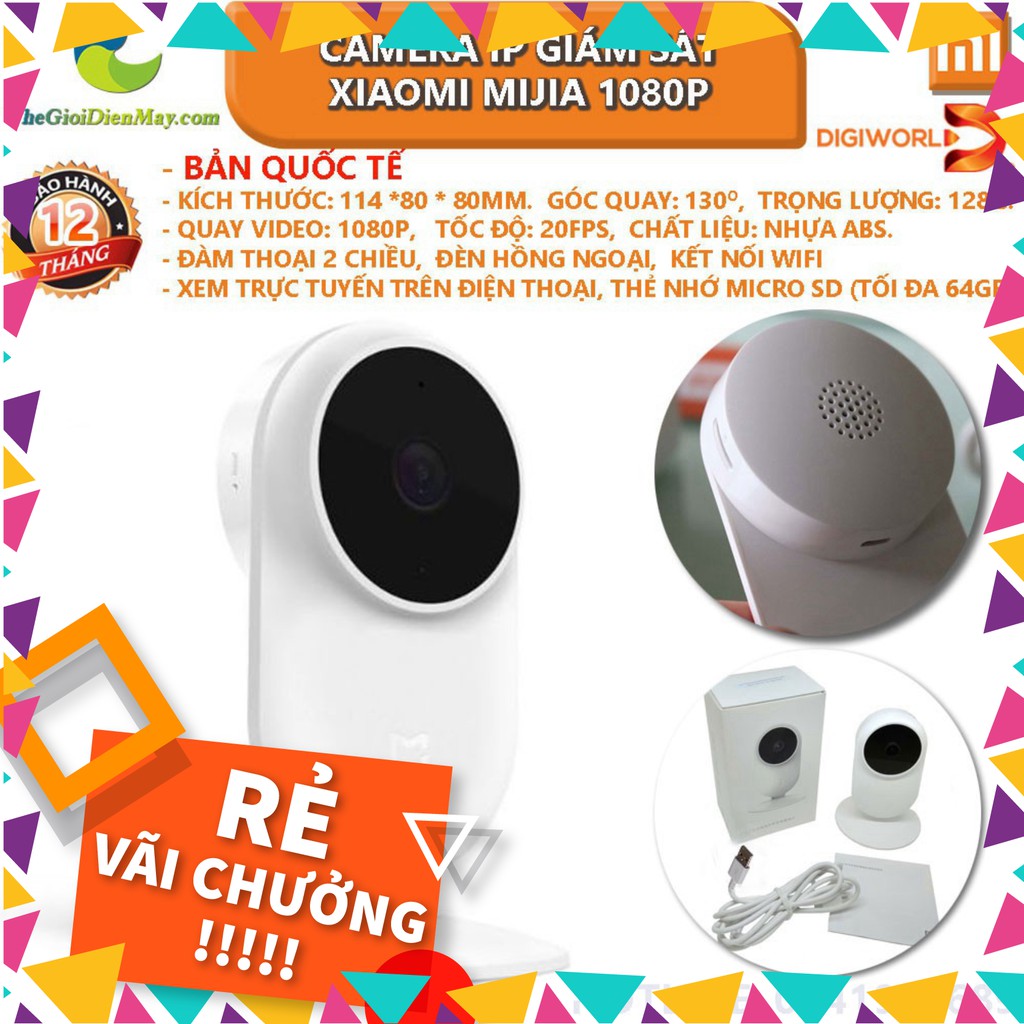 [SALE] [Bản quốc tế] Camera IP giám sát thông minh Xiaomi Mijia 1080P góc 130 độ - Bảo hành 12 tháng - Shop Thế Giới Điệ