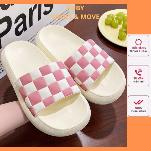 Dép Bánh Mì Nữ Kẻ Ô Vuông Chất Liệu EVA Đế Cao Su Non Nguyên Khối Hàng QC Loại 1 Siêu CUTE