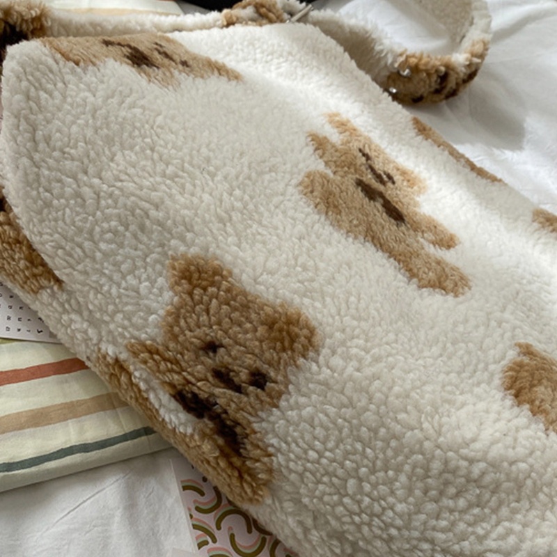 Túi Tote Đeo Vai Giả Lông Cừu Mềm Mại Sức Chứa Lớn Cho Nữ