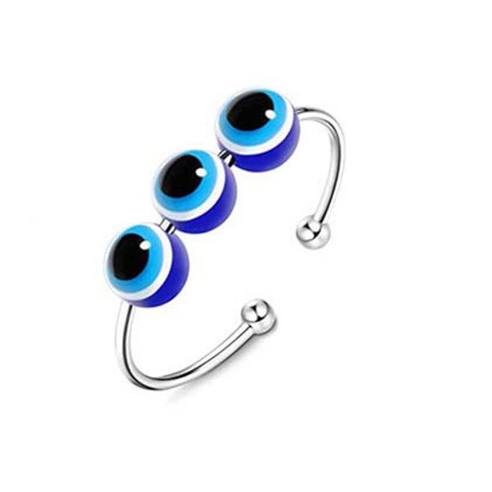 SOMEDAYZL Nhẫn Hở Đính Hạt Thủy Tinh Màu Xanh Dương / Bạc Xoay Được Giảm Căng Thẳng Cho Nữ