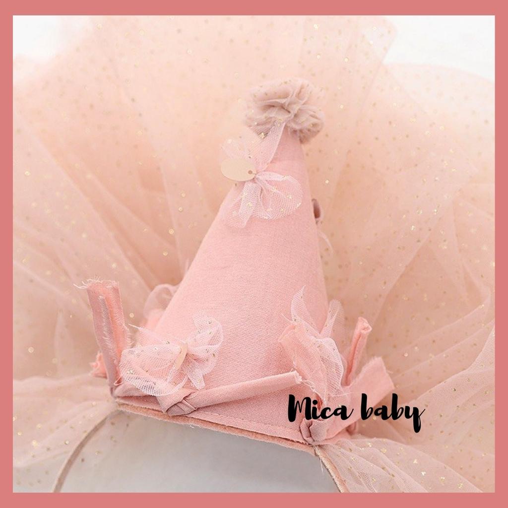Bờm cô dâu cho bé gái, bờm mũ chóp đính voan lấp lánh đáng yêu cho bé Mica Baby BD49