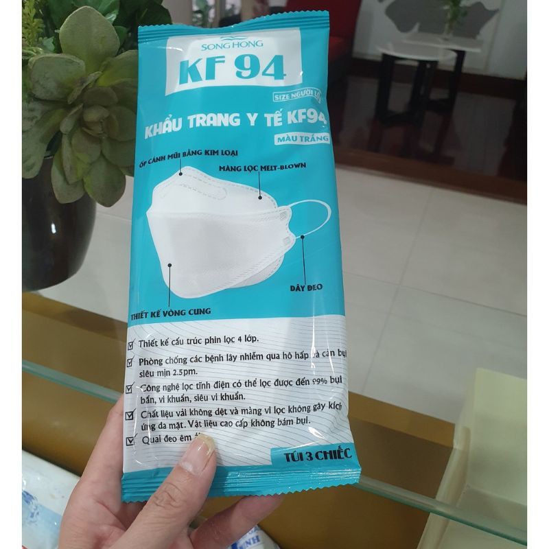 Khẩu trang KF94 Công ty may sông hồng đạt tiêu chuẩn FDA MỸ  chống bụi mịn và phòng bệnh dịch hiệu quả túi 3 cái .