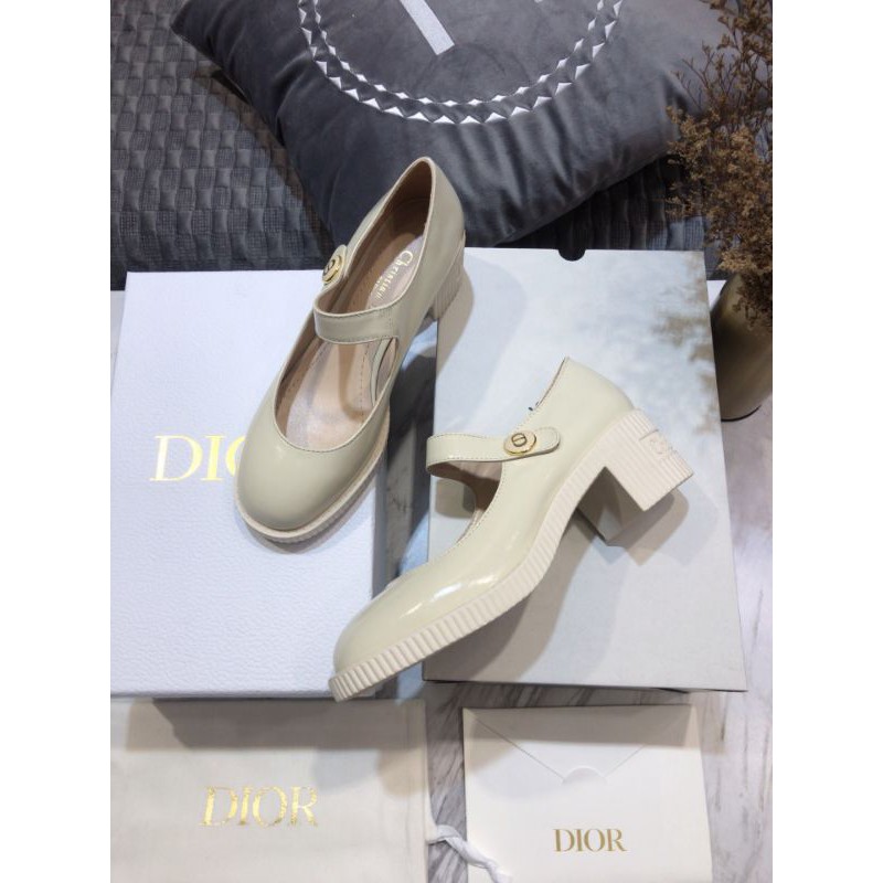 Giày cao gót nữ da thật mũi tròn kiểu búp bê gót 5cm Dior CD