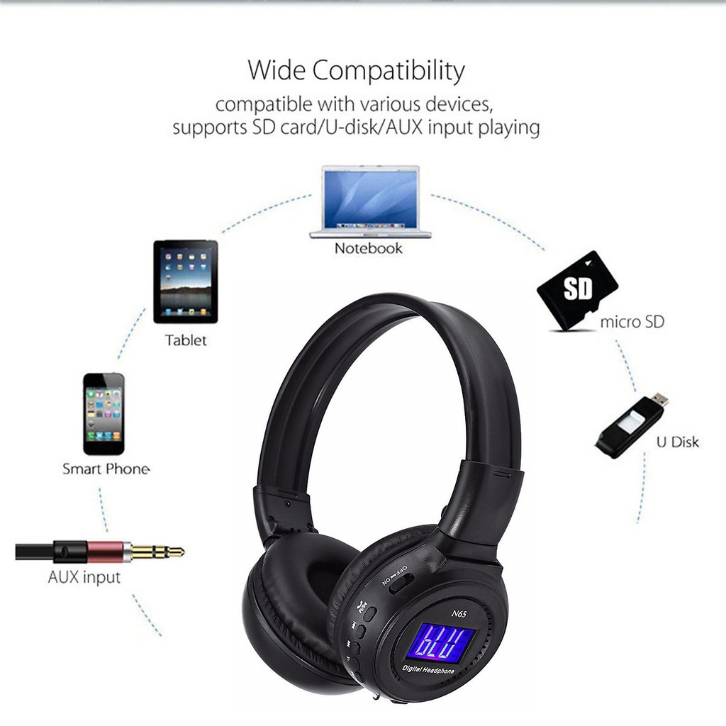 Headphone Tai Bluetooth chụp đầu N75/N65 Tai Nghe Bluetooth Chup Tai Có Thể Gập Lại Âm Thanh HiFi Chức Năng Chống Ồn