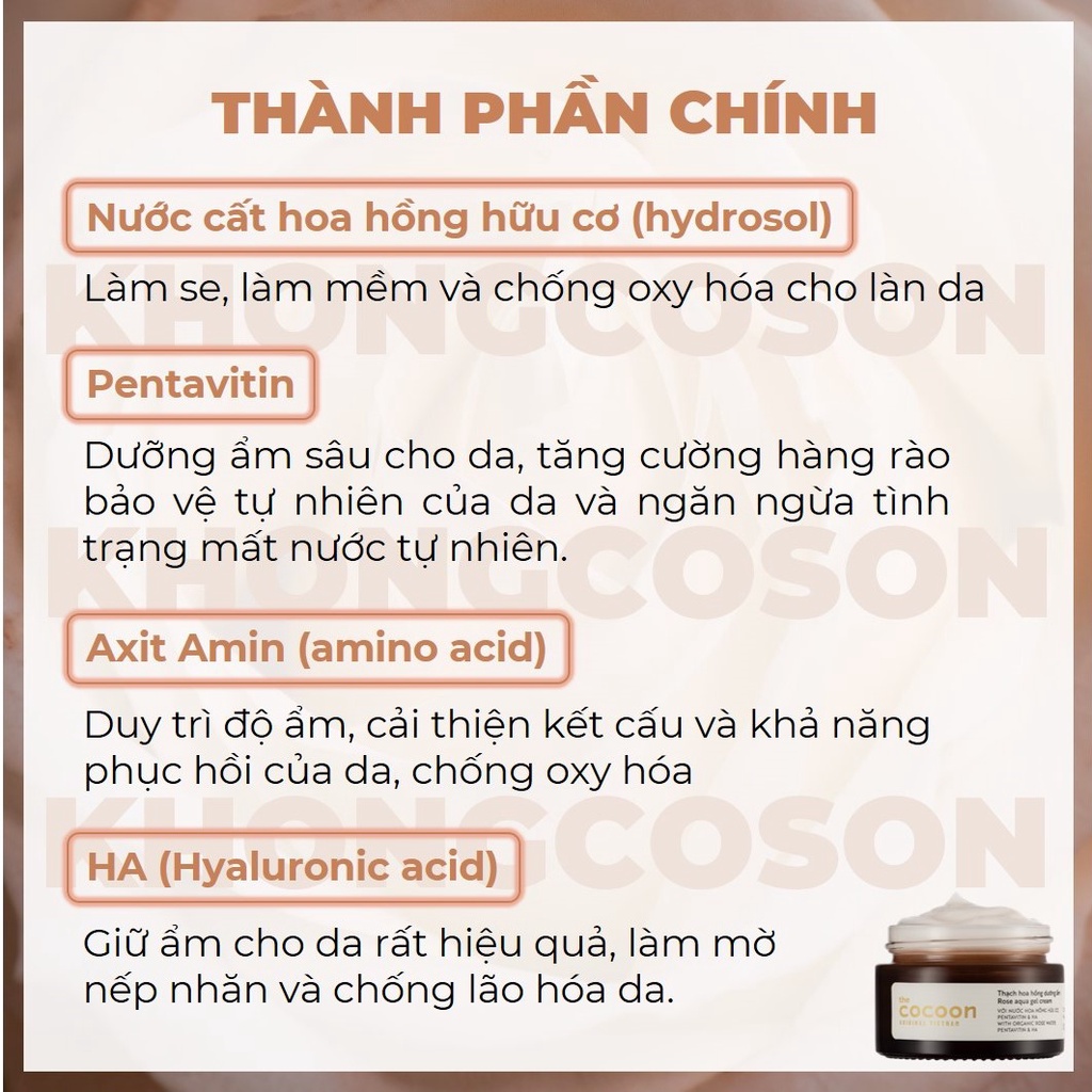 Thạch Hoa Hồng Dưỡng Ẩm Cocoon Rose Aqua Gel Cream mini &amp; full size 30 - 100ml - Khongcoson