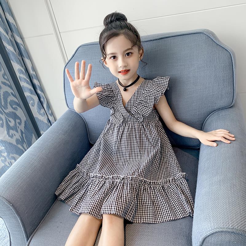 Đầm Không Tay Cổ Chữ V Màu Trơn Cho Bé Gái