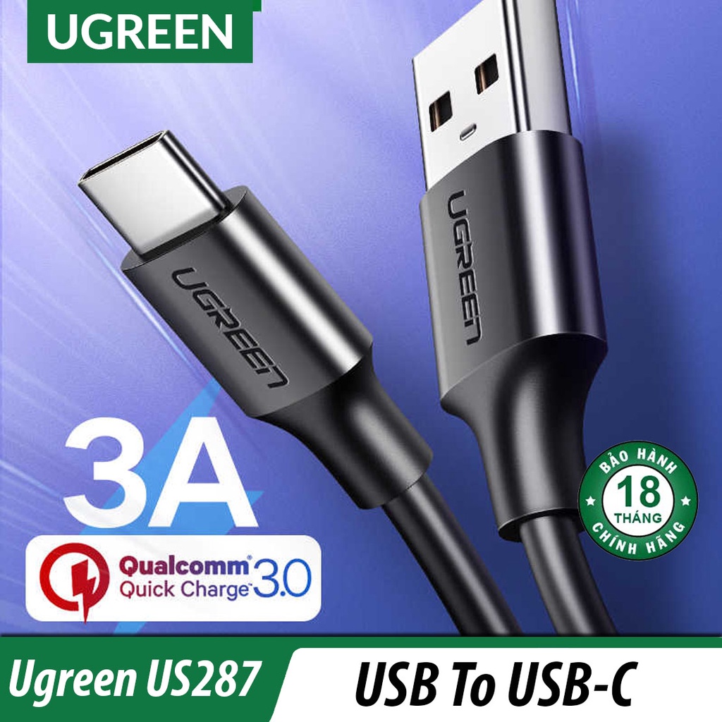 Cáp Sạc USB Type-C Cao Cấp Ugreen US141 - 5V/3A - QC 3.0- Sạc Cho Samsung, Xiaomi, Huawei, Sony, HTC, Nokia...