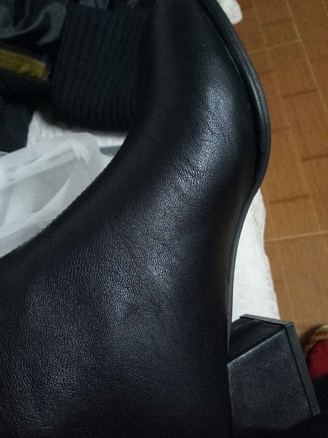 Boot da cổ len đế vuông 5,5cm khoá kéo sau