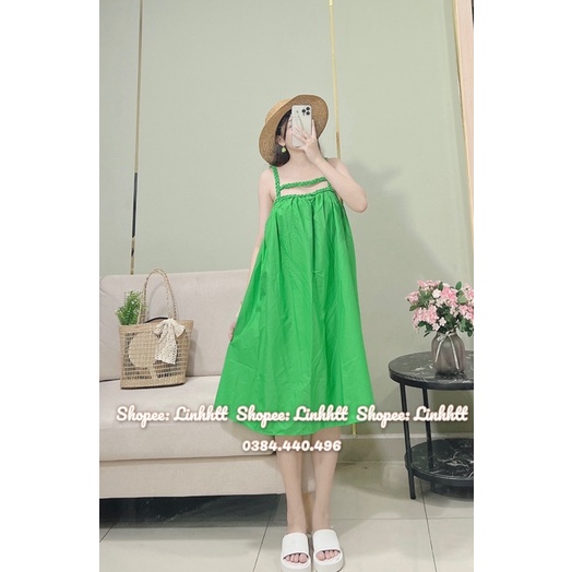 Váy thô dây tết babydoll Ulzzang đầm xuông thô dây đan freesize đầm 2 dây thô thừng