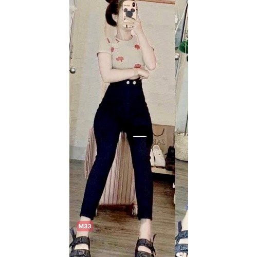 QUẦN JEANS' ÔM GIÃN 2 NÚT RÁCH 1LINE