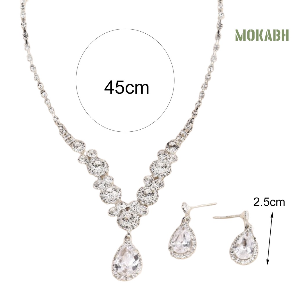 1 Set Vòng cổ Và Bông Tai Bằng Hợp Kim Đính Đá Lấp Lánh Sang Trọng