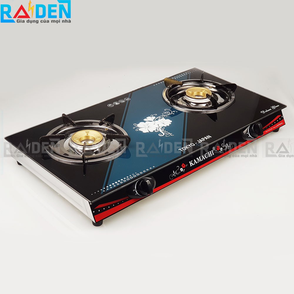 Bếp ga đôi kính cường lực Kamachi KM-213 sử dụng đầu đốt đồng