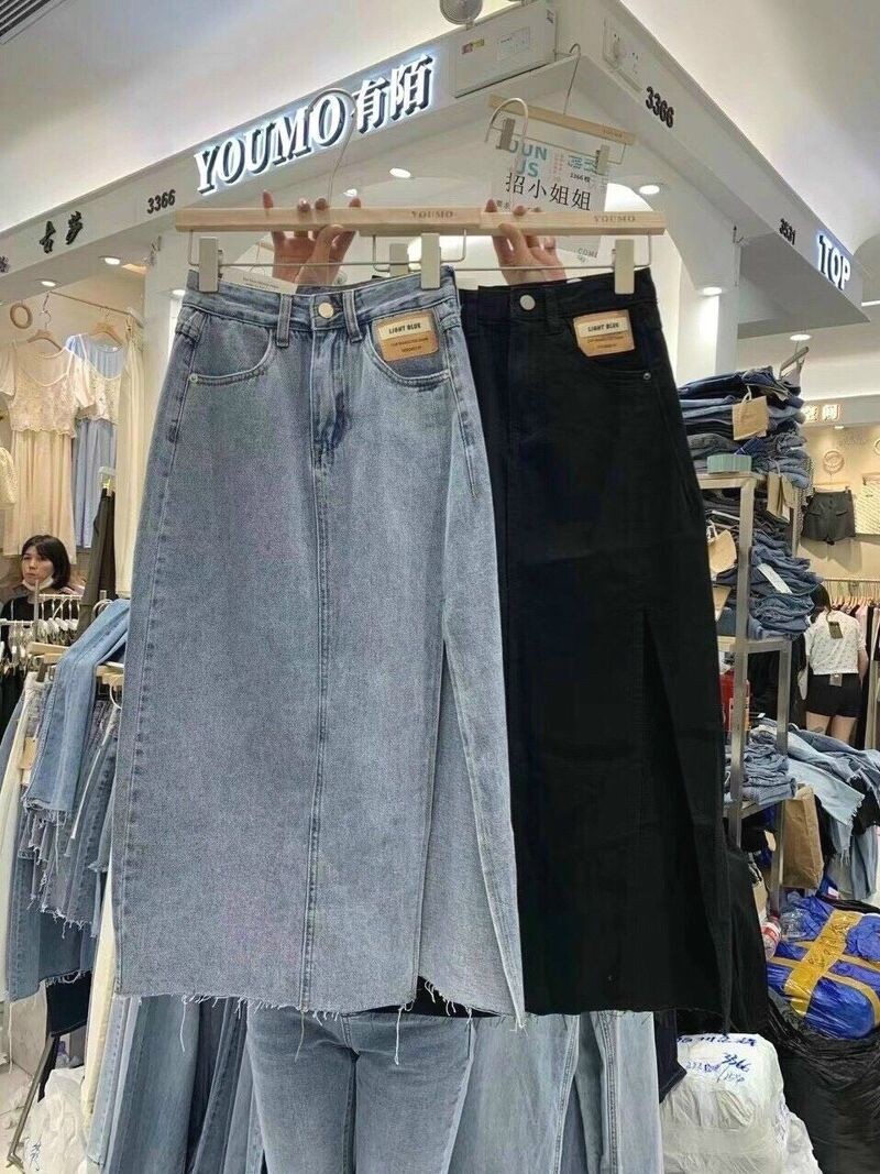 Chân Váy Denim Lưng Cao Xẻ Tà Quyến Rũ Cho Nữ | BigBuy360 - bigbuy360.vn
