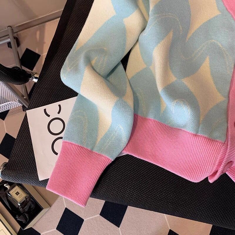 Áo khoác cardigan Pure Cube họa tiết hình thoi màu sắc tương phản thời trang thu đông phong cách Hàn Quốc cao cấp cho nữ