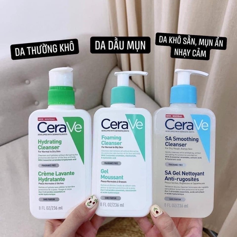 Sữa rửa mặt CeraVe dạng gel nhẹ dịu dành cho các loại da đủ size bản Mỹ