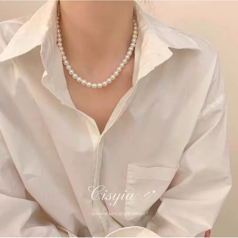 Dây chuyền nữ vòng cổ ngọc trai nhân tạo phong cách sang trọng hạt 4-6-8-10mm