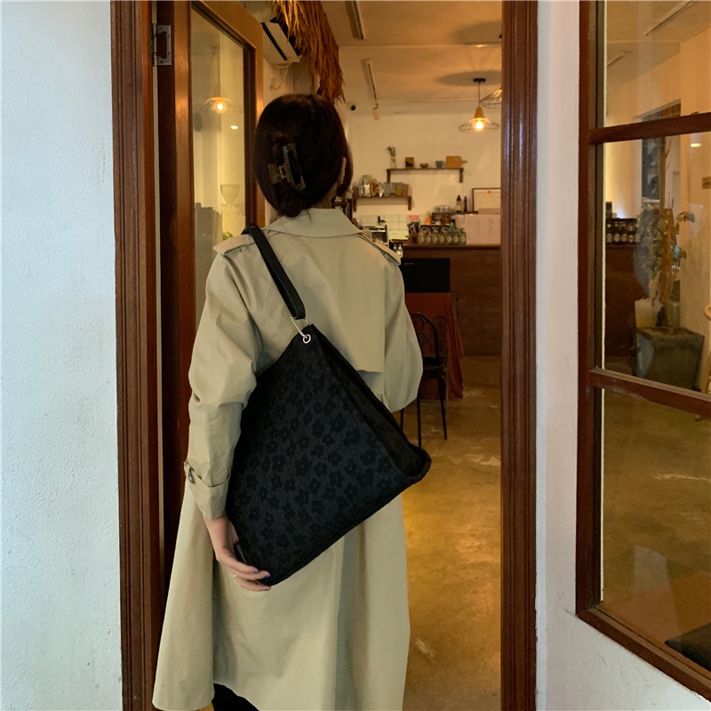 IELGY Túi Xách canvas Sức Chứa Lớn Họa Tiết Hoa Cúc Nhỏ Có Khóa Kéo Phong Cách Nhật Hàn