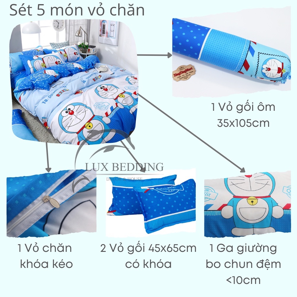 Bộ Chăn ga gối Cotton 3D Doreamon  | Ga giường bo chun sẵn cho đệm dày dưới 10cm - LuxBedding Decor House