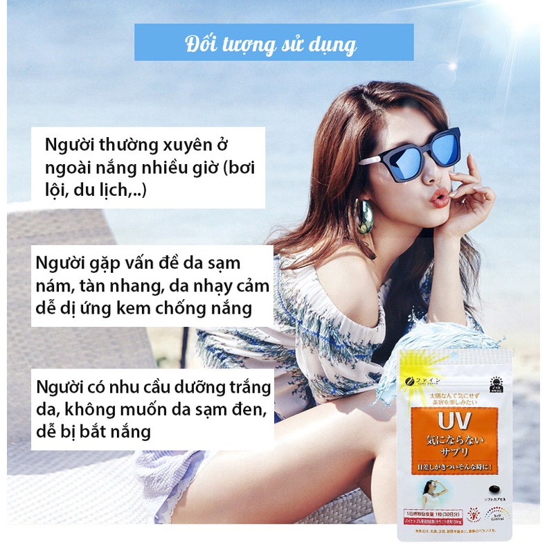 Viên uống chống nắng UV Fine Japan bảo vệ da tối ưu, hạn chế sạm nám, tàn nhang, tăng đề kháng da TM-UV01