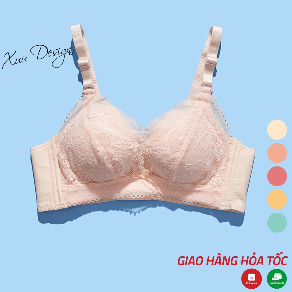 Áo lót ren nữ đính nơ điệu đà Xuu, thiết kế không gọng đệm dày vừa nâng đẩy ngực - AV38