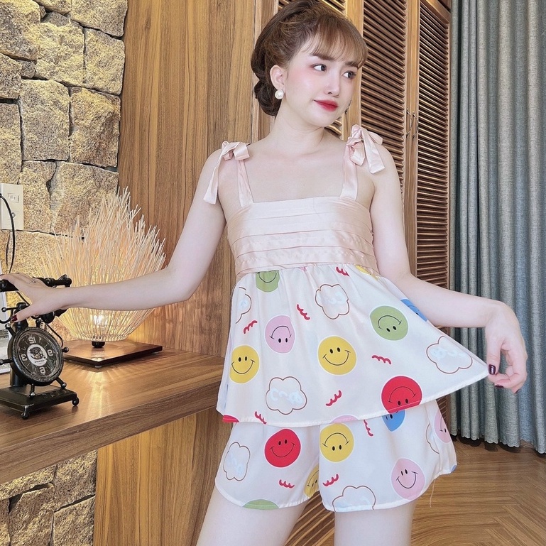Bộ Ngủ Nữ SOJUN Vải Mango Phối Latin Lưng Thun Dưới 65Kg