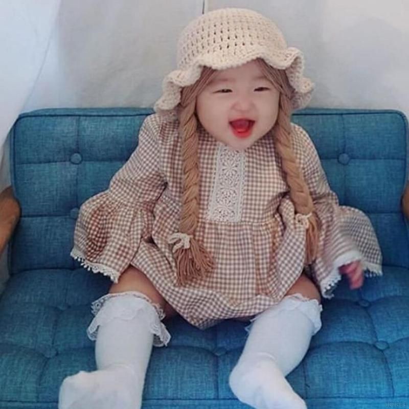 Mũ len tóc giả, nón len tiểu thư, búp bê cho bé từ sơ sinh