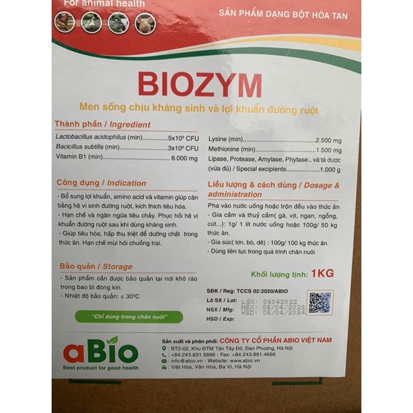 1kg BIOZYM - men tiêu hoá sống và lợi khuẩn đường ruột - dùng tốt cho chó, gia cầm và gia súc