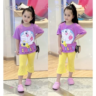 Bộ quần lửng ống loe áo tay ngắn thun cotton màu in hình siêu xinh cho bé - Bộ quần áo bé gái
