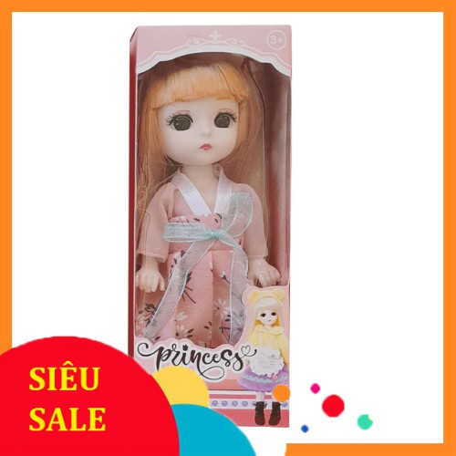 Búp bê công chúa Barbie mắt 3D 16CM tóc dài xinh xắn cho bé gái (full hộp)