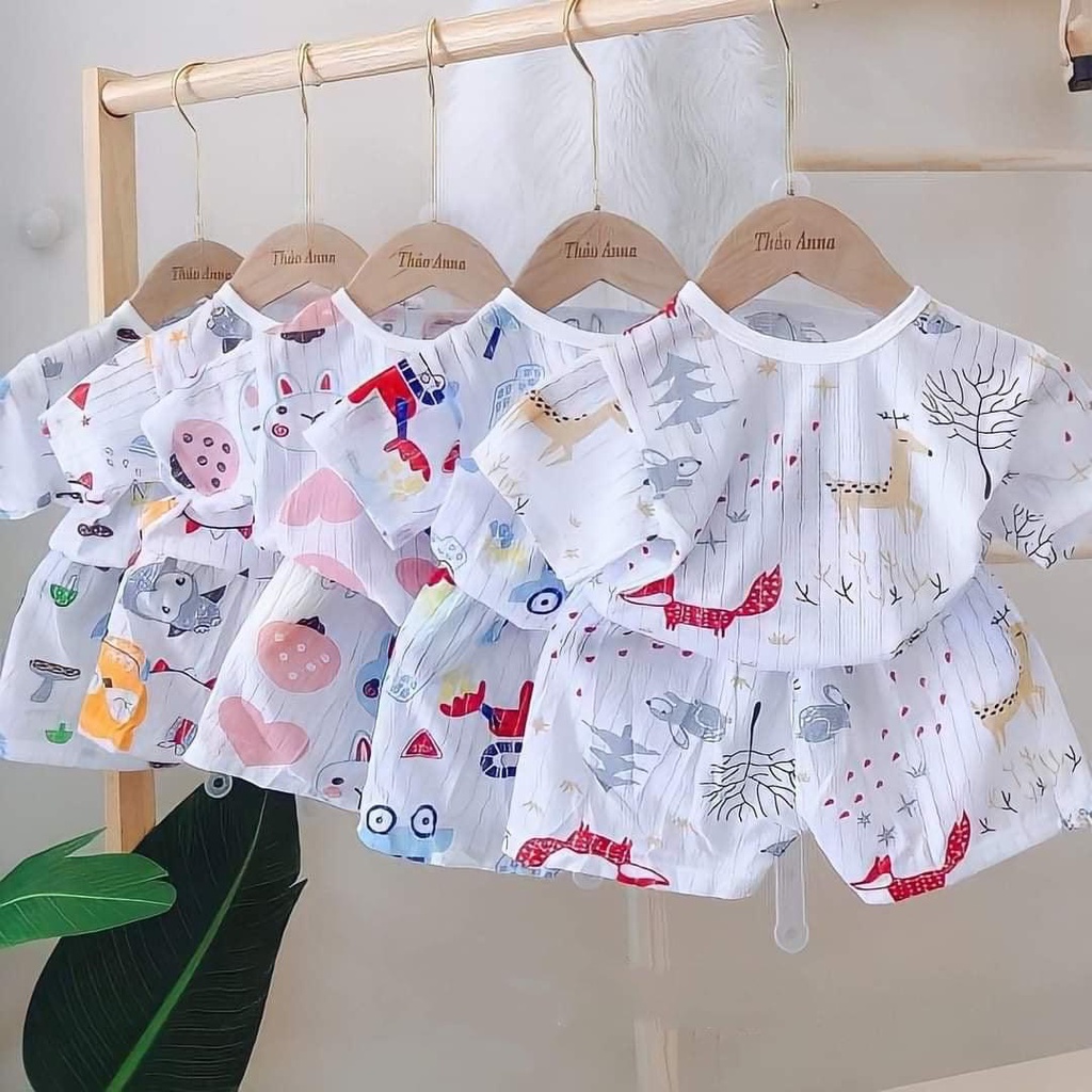 combo 3 bộ cộc tay Cotton giấy bé trai bé gái, size 4-15kg (Bộ cộc giấy chui)
