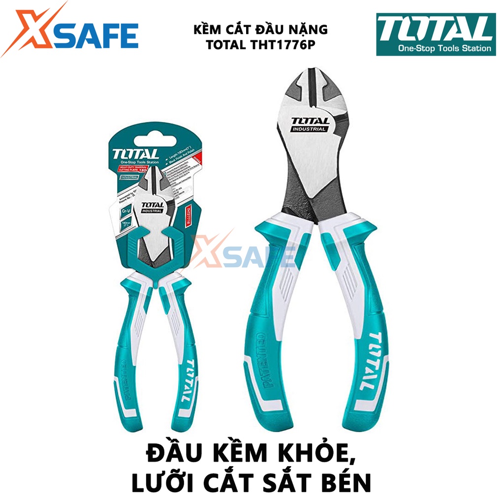 Kềm cắt đầu nặng TOTAL THT1776P kìm cắt Size 7&quot;/ 180mm, Đầu kềm cắt được đánh bóng và chống gỉ, Tay cầm hai màu cắt