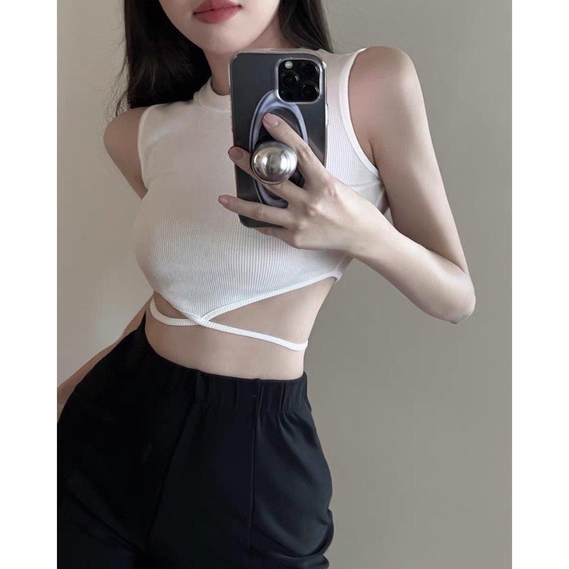 ÁO CROPTOP BA LỖ TÀ NHỌN QUẤN EO B9