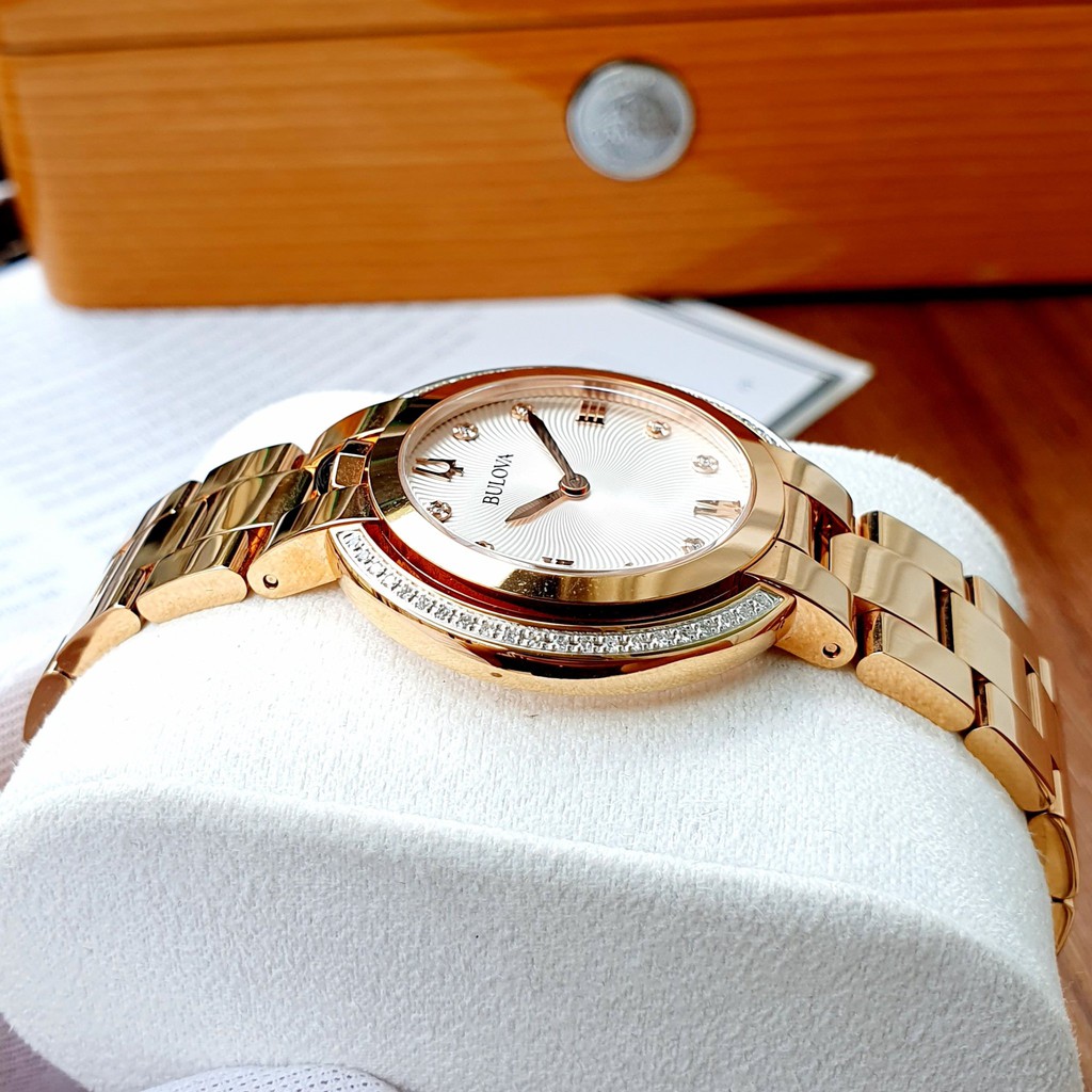Đồng hồ nữ chính hãng Bulova Rubaiyat Diamond Silver Dial  98R248 - Máy Quartz pin - Kính sapphire