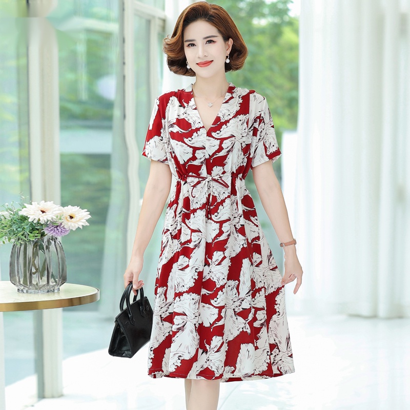 Đầm Dài Họa Tiết in Thời Trang Cho Phụ Nữ Trung Niên