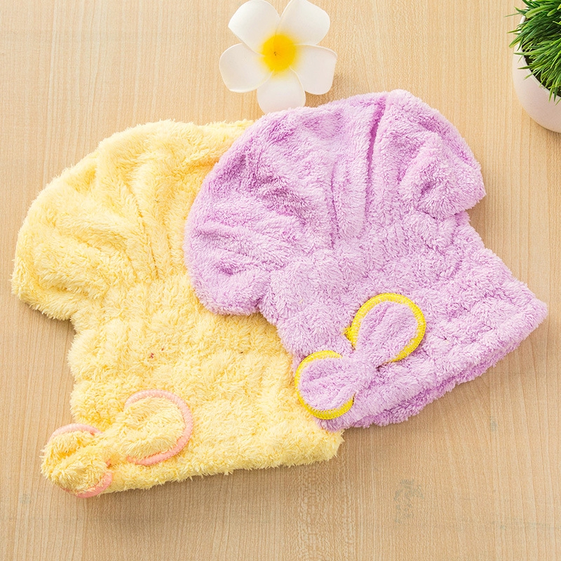 Mũ Trùm Đầu Làm Khô Tóc Đính Nơ Siêu Thấm Hút Nhanh Khô Tiện Dụng