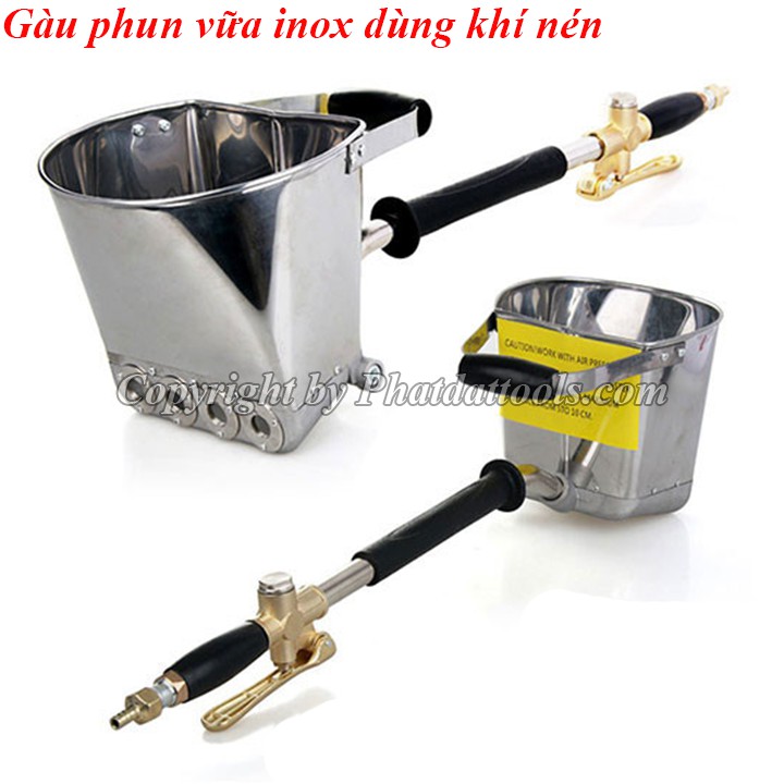 Gàu phun vữa trát tường cầm tay-Gầu phun vữa inox dùng khí nén