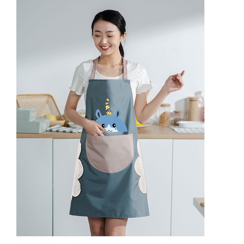 Tạp Dề Nữ Nam Chống Nước Chống Dâu Có Lau Tay Cạnh Sườn in Hình Dễ Thương