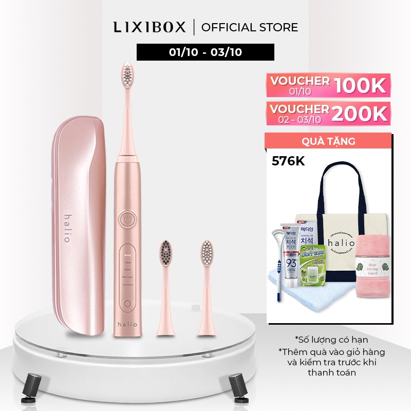 Combo Bàn chải đánh răng Halio Whitening Toothbrush Rose Gold và Đầu bàn chải thay thế