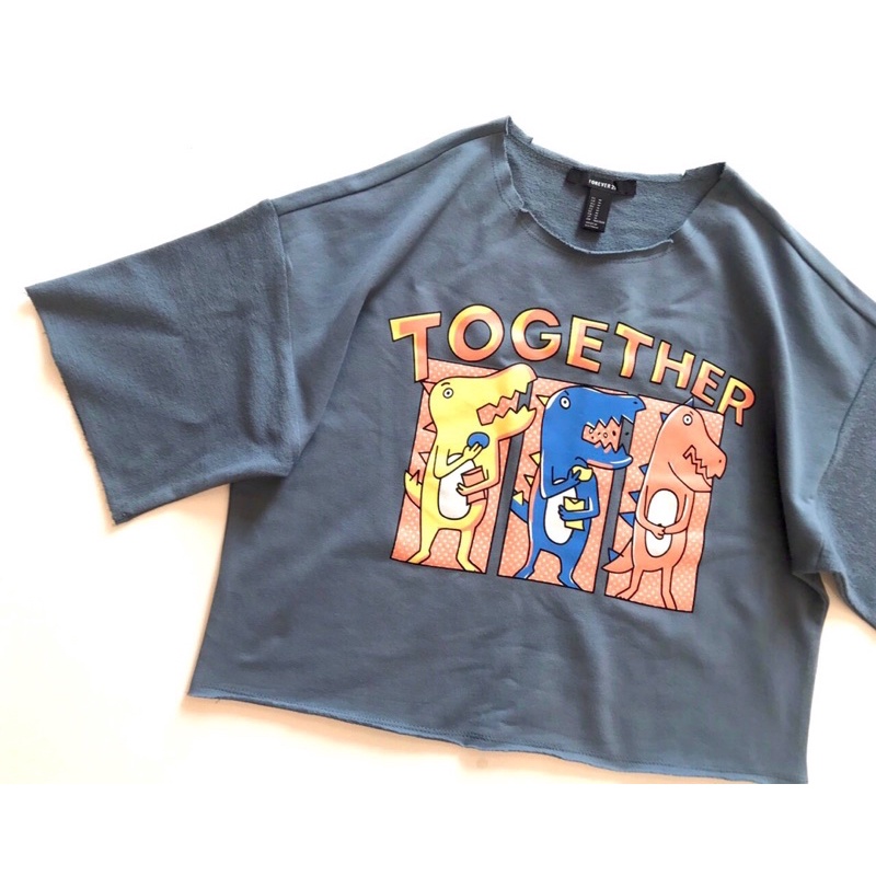Áo thun cánh dơi form croptop rộng in Khủng Long Together vnxk